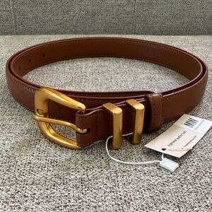 Women’s Brown Leather Belt with Gold Buckle